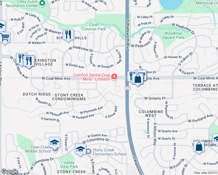 map of restaurants, bars, coffee shops, grocery stores, and more near 8756 West Ottawa Avenue in Littleton