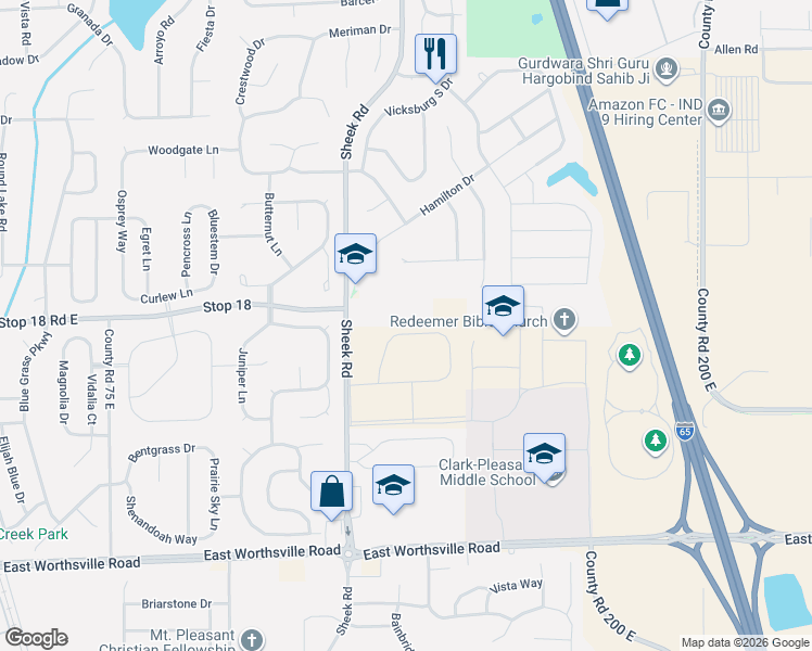 map of restaurants, bars, coffee shops, grocery stores, and more near 1547 Sheek Road in Greenwood