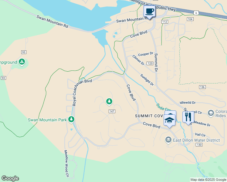 map of restaurants, bars, coffee shops, grocery stores, and more near 71 Mule Deer Court in Dillon