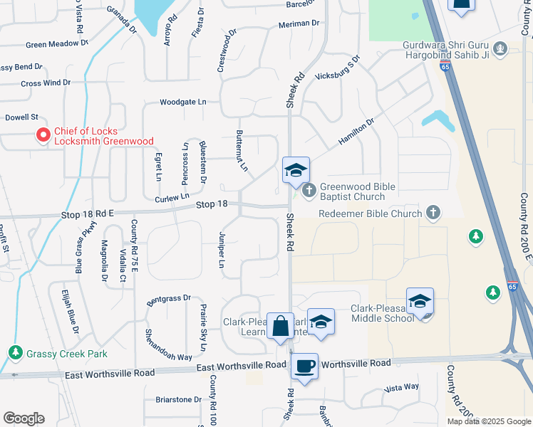 map of restaurants, bars, coffee shops, grocery stores, and more near 1112 Sassafras Trail in Greenwood