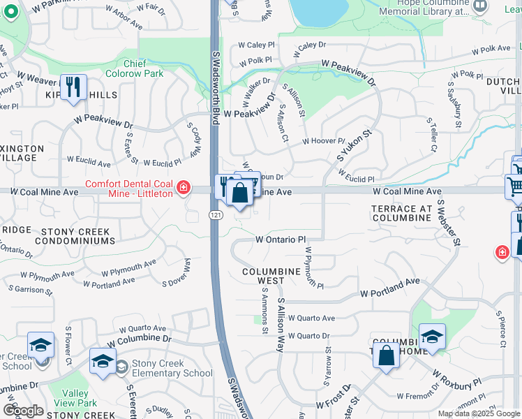 map of restaurants, bars, coffee shops, grocery stores, and more near 8270 West Coal Mine Avenue in Littleton