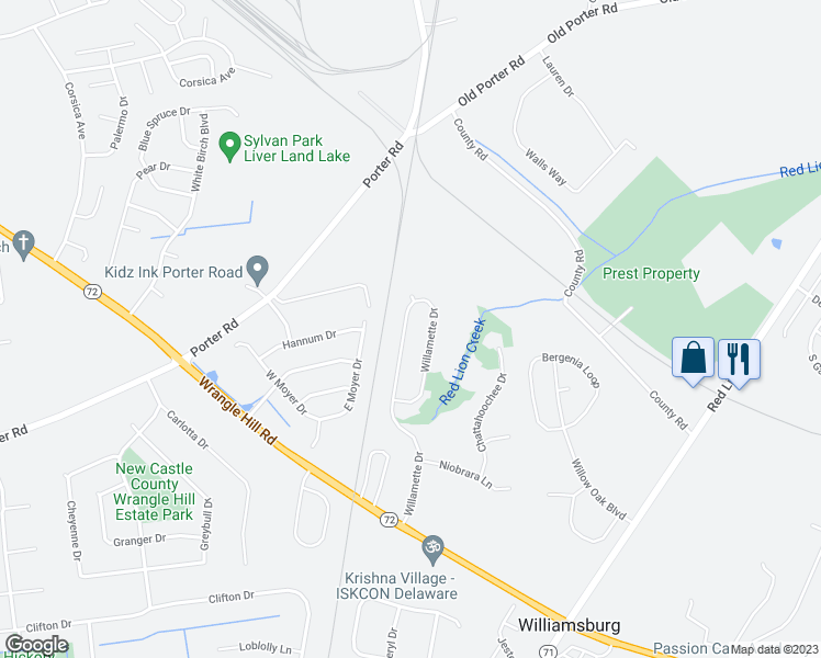 map of restaurants, bars, coffee shops, grocery stores, and more near 151 Willamette Drive in Bear