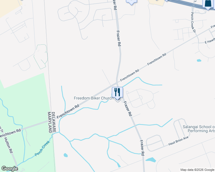 map of restaurants, bars, coffee shops, grocery stores, and more near 3017 Frenchtown Road in Newark