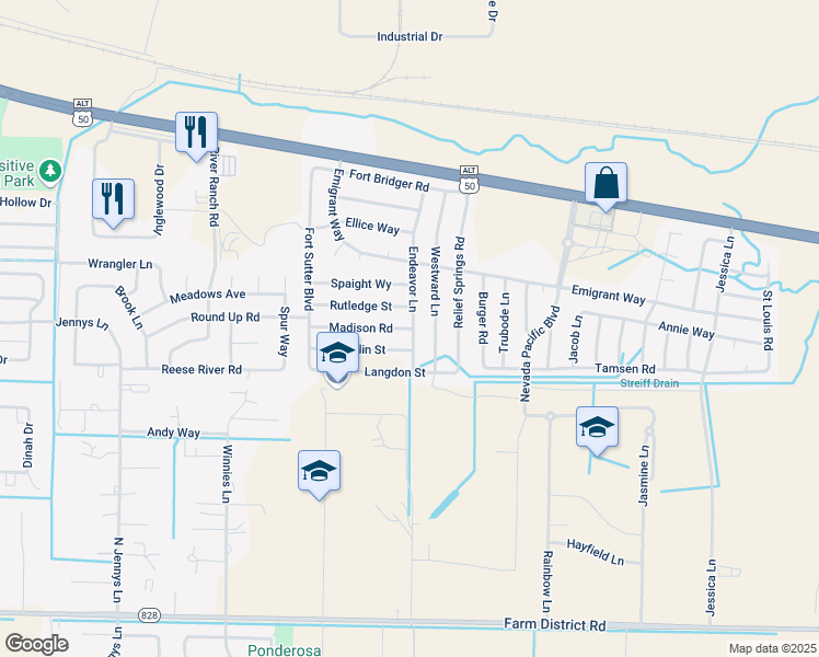 map of restaurants, bars, coffee shops, grocery stores, and more near 1843 Endeavor Lane in Fernley