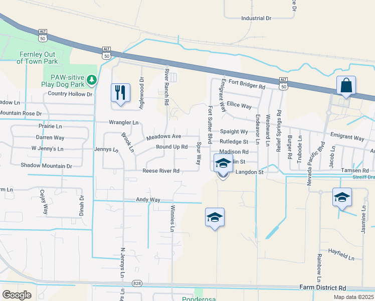map of restaurants, bars, coffee shops, grocery stores, and more near 1712 Branding Court in Fernley