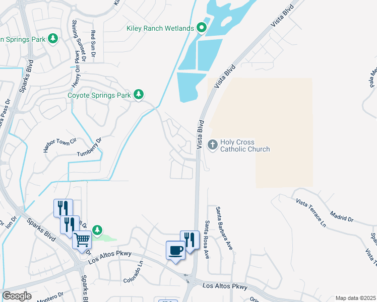 map of restaurants, bars, coffee shops, grocery stores, and more near 5625 Vista Luna Drive in Sparks