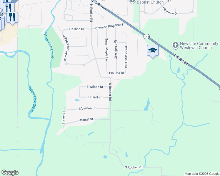 map of restaurants, bars, coffee shops, grocery stores, and more near 9980 North Rooker Road in Mooresville
