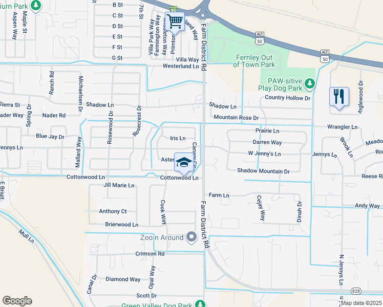 map of restaurants, bars, coffee shops, grocery stores, and more near 787 West Canary Lane in Fernley