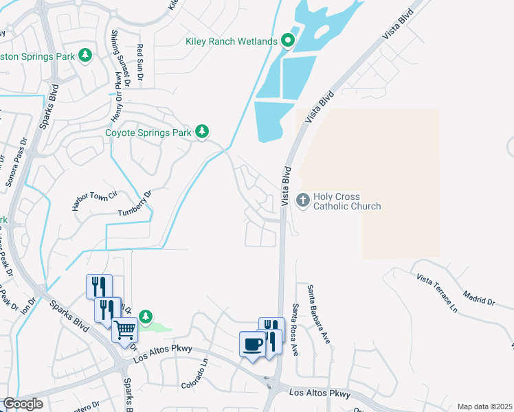 map of restaurants, bars, coffee shops, grocery stores, and more near 1475 Vista Del Rancho Parkway in Sparks