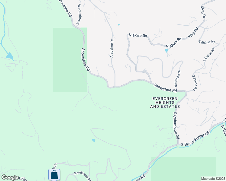 map of restaurants, bars, coffee shops, grocery stores, and more near 31664 Snowshoe Road in Evergreen