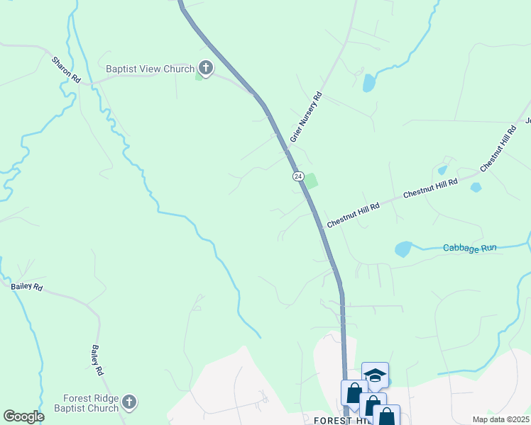 map of restaurants, bars, coffee shops, grocery stores, and more near 2614 Rocks Road in Forest Hill