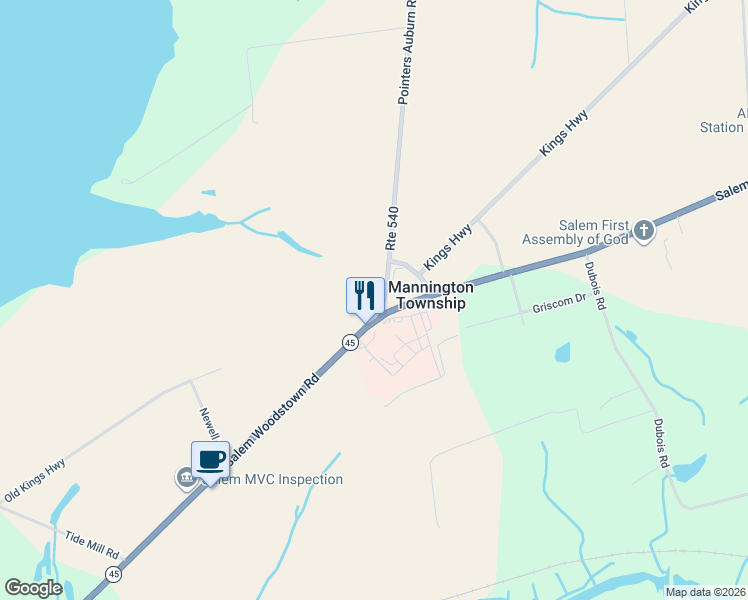 map of restaurants, bars, coffee shops, grocery stores, and more near 5 Pointers Auburn Road in Mannington Township