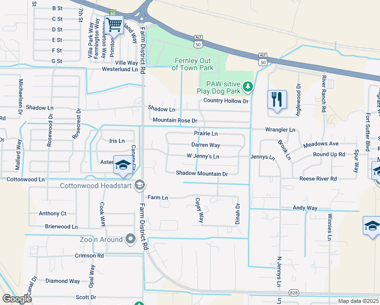 map of restaurants, bars, coffee shops, grocery stores, and more near 510 Darren Way in Fernley