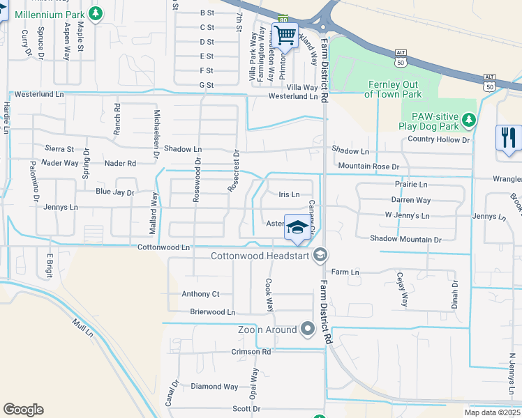 map of restaurants, bars, coffee shops, grocery stores, and more near 456 Jennys Lane in Fernley