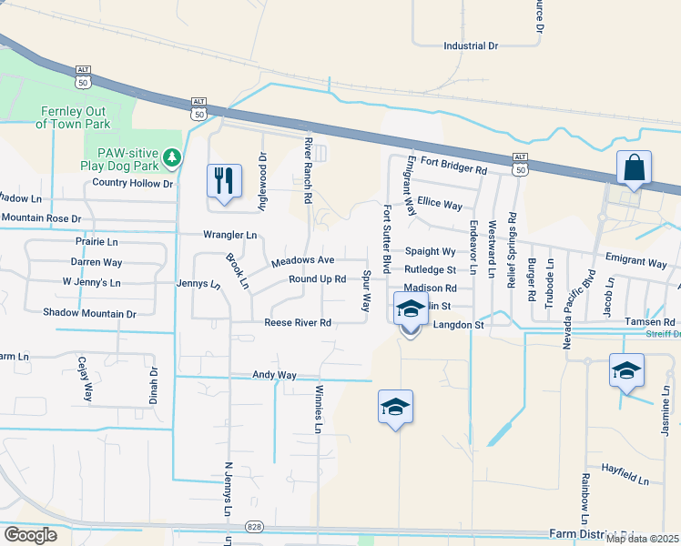 map of restaurants, bars, coffee shops, grocery stores, and more near 1690 Round Up Road in Fernley