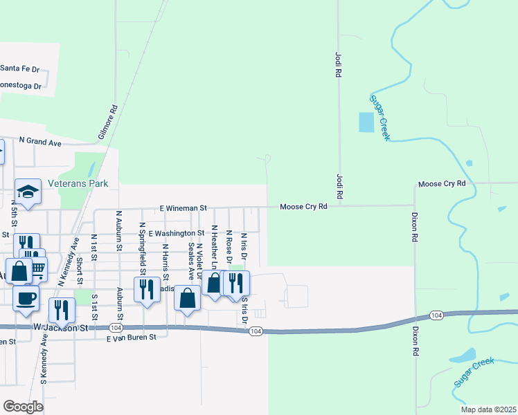 map of restaurants, bars, coffee shops, grocery stores, and more near 498 N Lily Ln in Auburn
