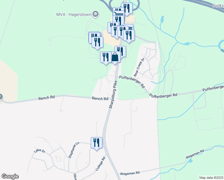 map of restaurants, bars, coffee shops, grocery stores, and more near 10210 Sharpsburg Pike in Hagerstown