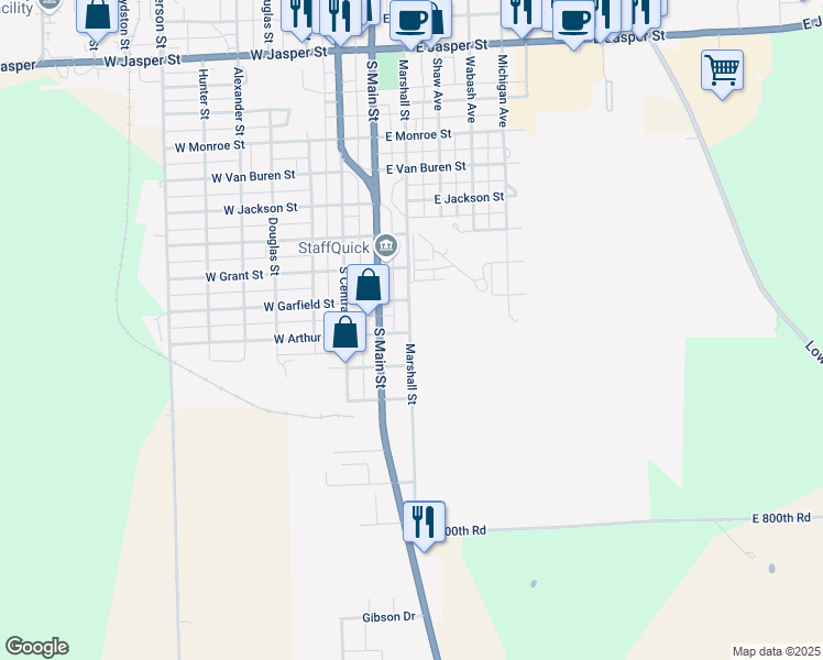 map of restaurants, bars, coffee shops, grocery stores, and more near 1799 Marshall Avenue in Paris