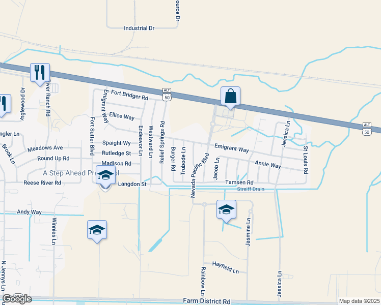map of restaurants, bars, coffee shops, grocery stores, and more near 1406 Indian Trail in Fernley