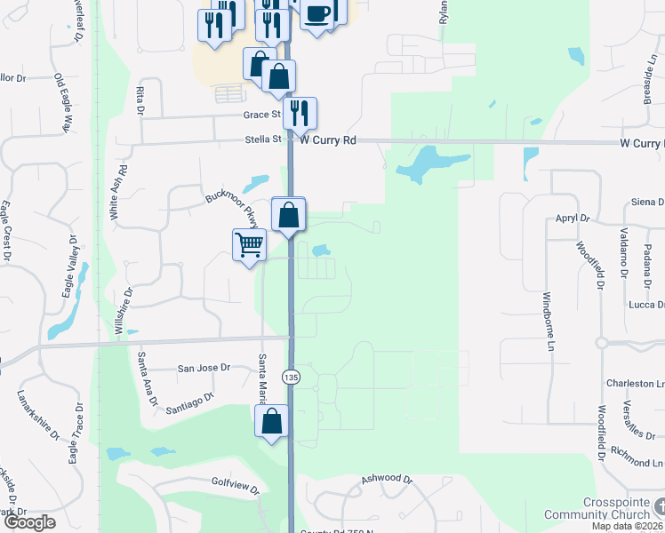 map of restaurants, bars, coffee shops, grocery stores, and more near 1464 Royal View Lane in Greenwood