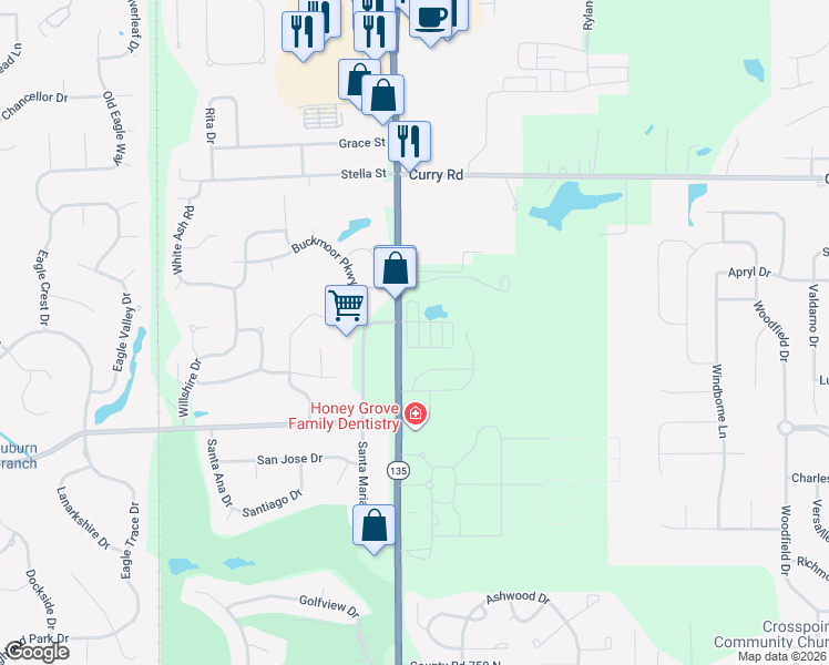map of restaurants, bars, coffee shops, grocery stores, and more near 1449 Frontier Drive in Greenwood