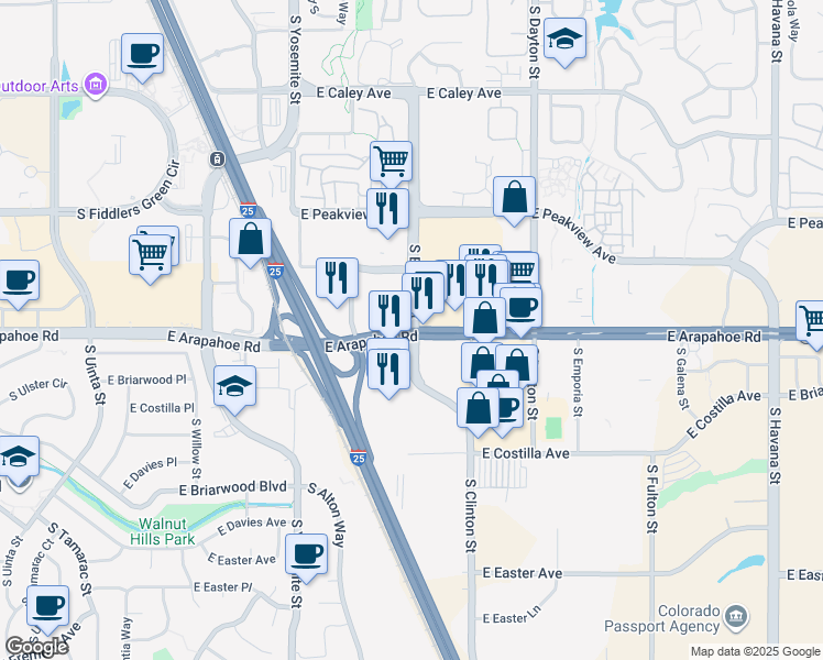 map of restaurants, bars, coffee shops, grocery stores, and more near 9673 South Boston Street in Englewood