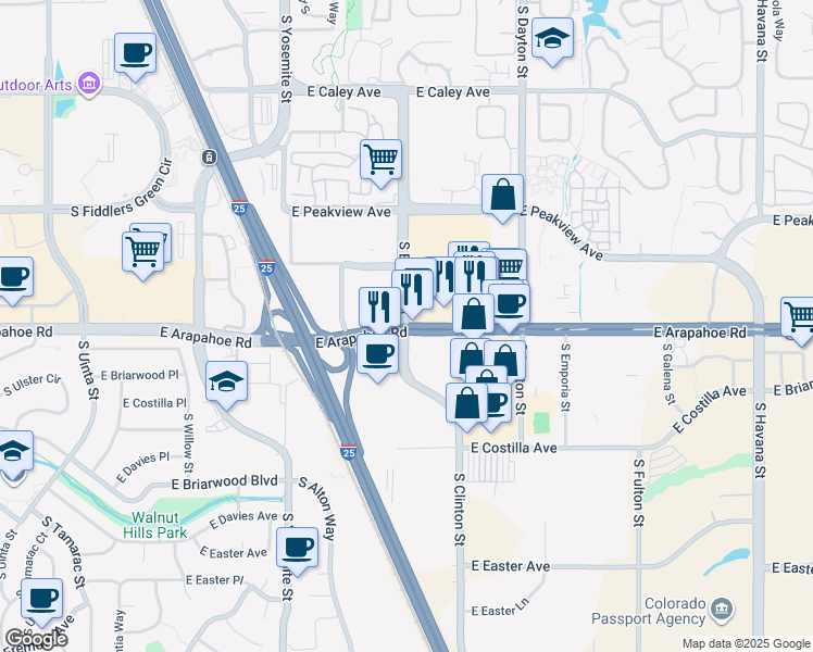 map of restaurants, bars, coffee shops, grocery stores, and more near 12734 South Boston Street in Englewood