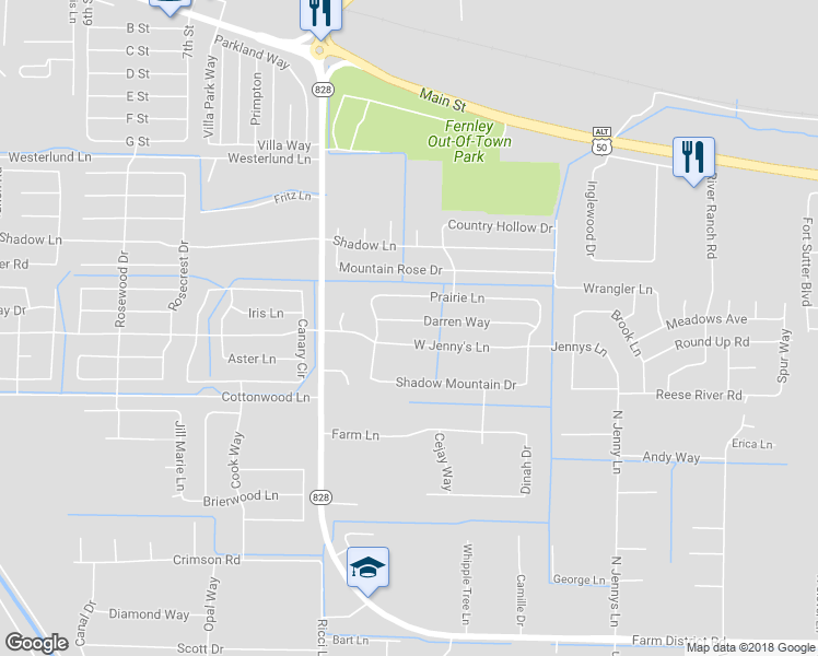 map of restaurants, bars, coffee shops, grocery stores, and more near 507 Darren Way in Fernley