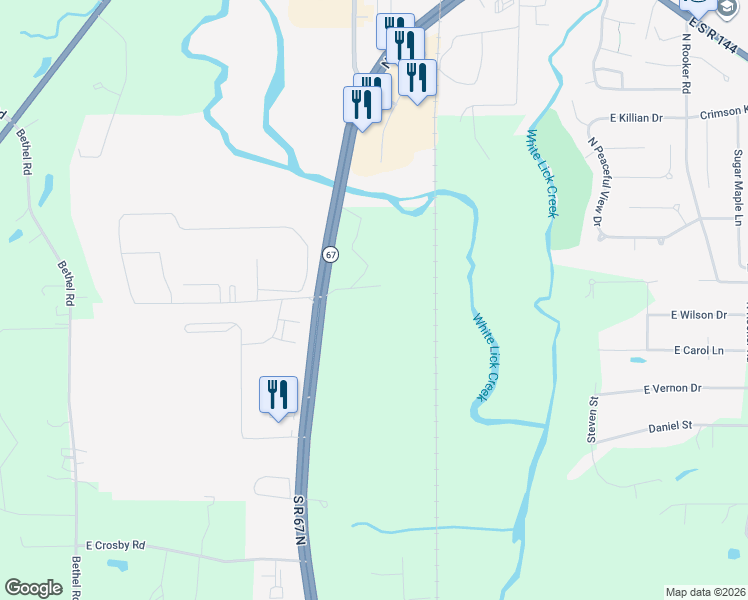 map of restaurants, bars, coffee shops, grocery stores, and more near 2801 East Charmil Drive in Mooresville