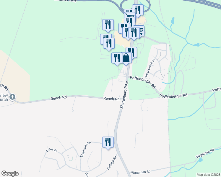 map of restaurants, bars, coffee shops, grocery stores, and more near 10218 Rashti Court in Hagerstown