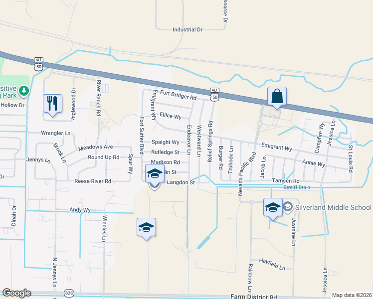 map of restaurants, bars, coffee shops, grocery stores, and more near 4576 Rutledge Street in Fernley