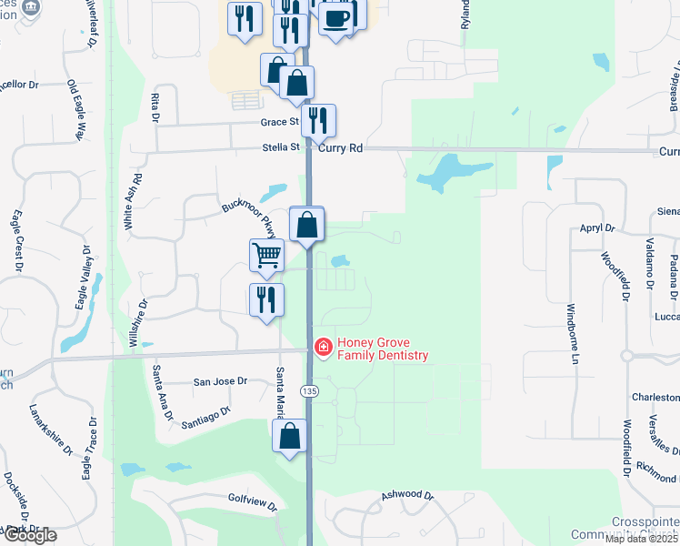 map of restaurants, bars, coffee shops, grocery stores, and more near 1465 Royal Reserve Way in Greenwood