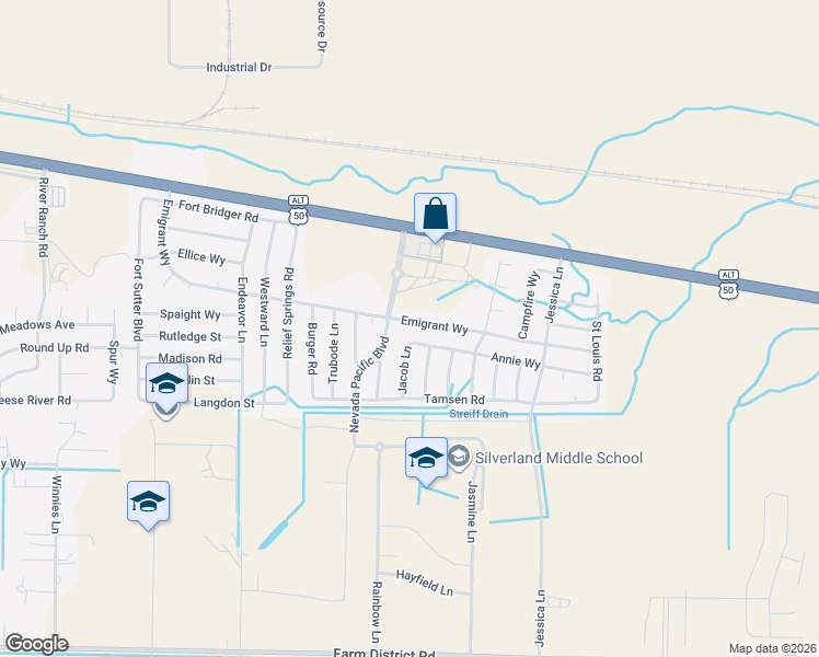 map of restaurants, bars, coffee shops, grocery stores, and more near 261 Emigrant Way in Fernley
