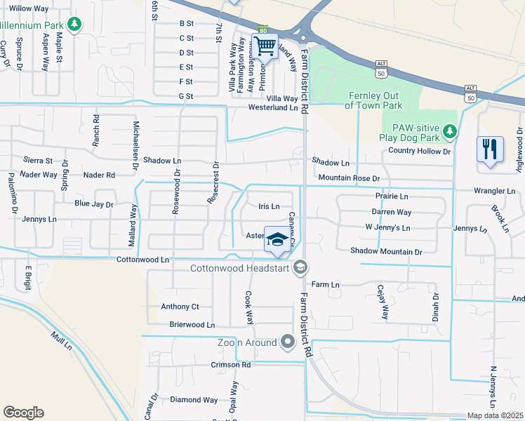 map of restaurants, bars, coffee shops, grocery stores, and more near 981 Iris Lane in Fernley