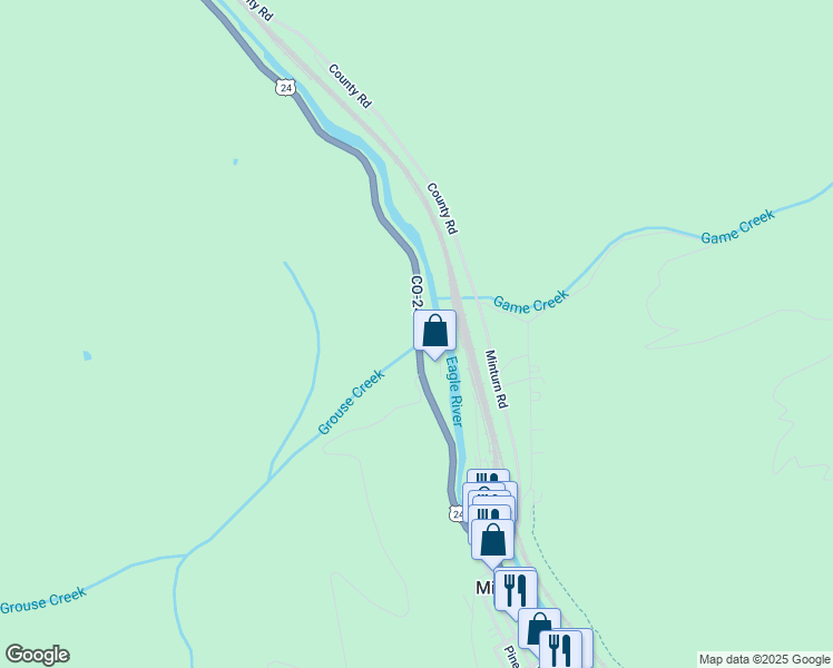 map of restaurants, bars, coffee shops, grocery stores, and more near 23798 U.S. 24 in Vail