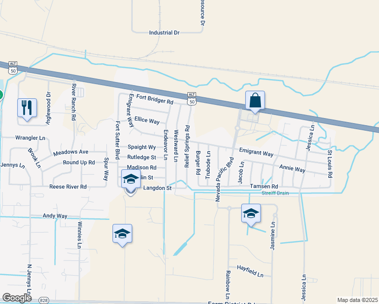 map of restaurants, bars, coffee shops, grocery stores, and more near 131 Relief Springs Road in Fernley