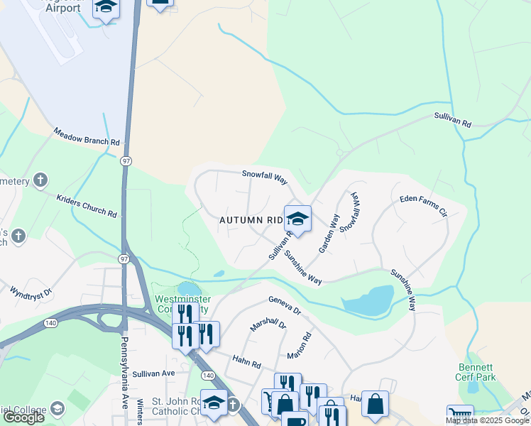 map of restaurants, bars, coffee shops, grocery stores, and more near 693 Sunflower Court in Westminster