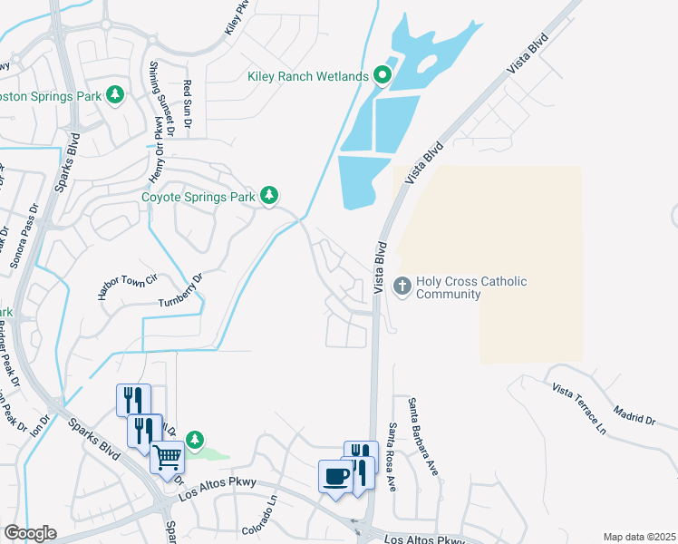 map of restaurants, bars, coffee shops, grocery stores, and more near 5730 Vista Palomar Way in Sparks