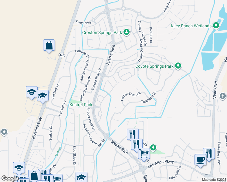 map of restaurants, bars, coffee shops, grocery stores, and more near 5722 Pumpkin Ridge Drive in Sparks