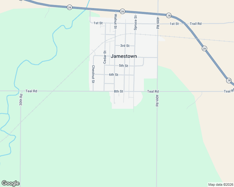map of restaurants, bars, coffee shops, grocery stores, and more near 8th Street in Jamestown