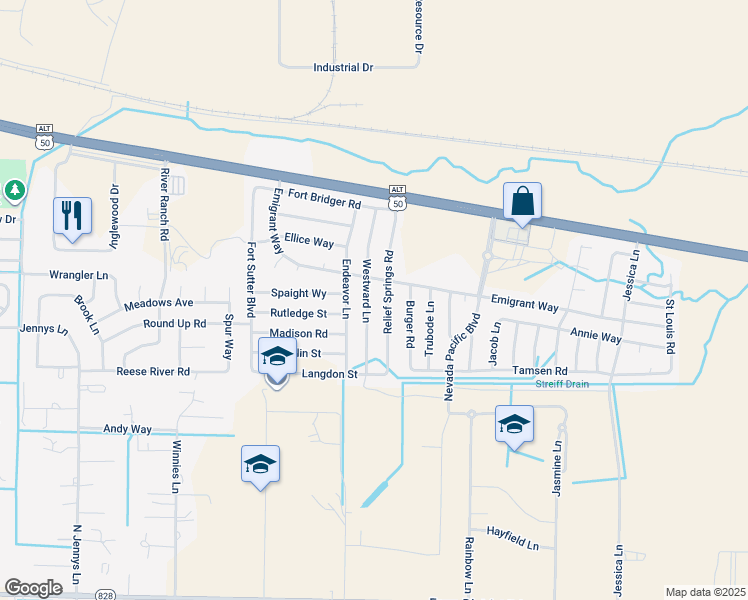 map of restaurants, bars, coffee shops, grocery stores, and more near 131 Relief Springs Road in Fernley