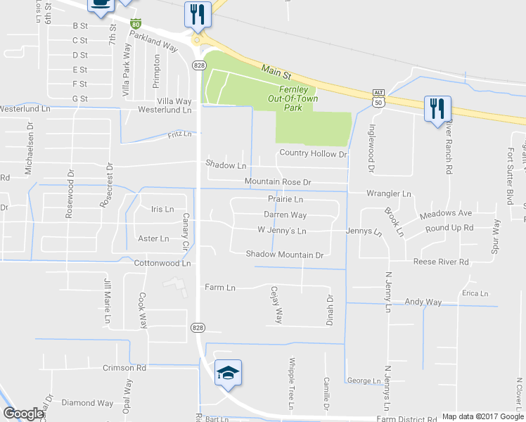 map of restaurants, bars, coffee shops, grocery stores, and more near 510 Darren Way in Fernley