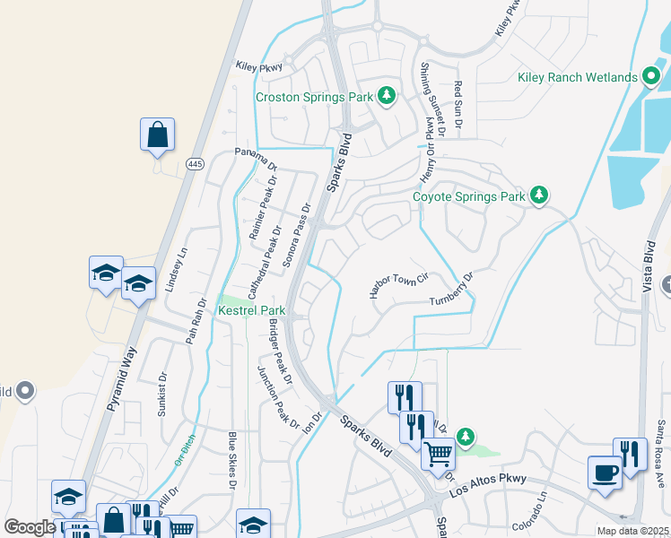 map of restaurants, bars, coffee shops, grocery stores, and more near 5715 Pumpkin Ridge Drive in Sparks