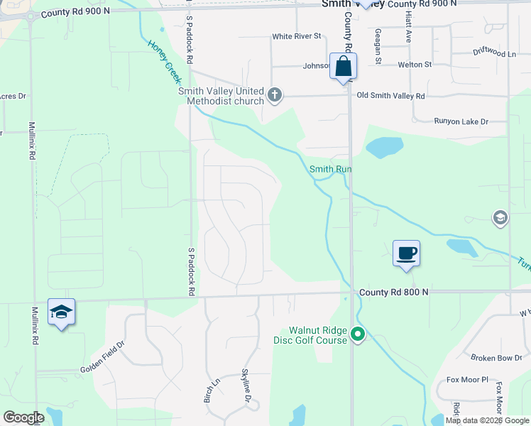 map of restaurants, bars, coffee shops, grocery stores, and more near 1423 Windswept Drive in Greenwood