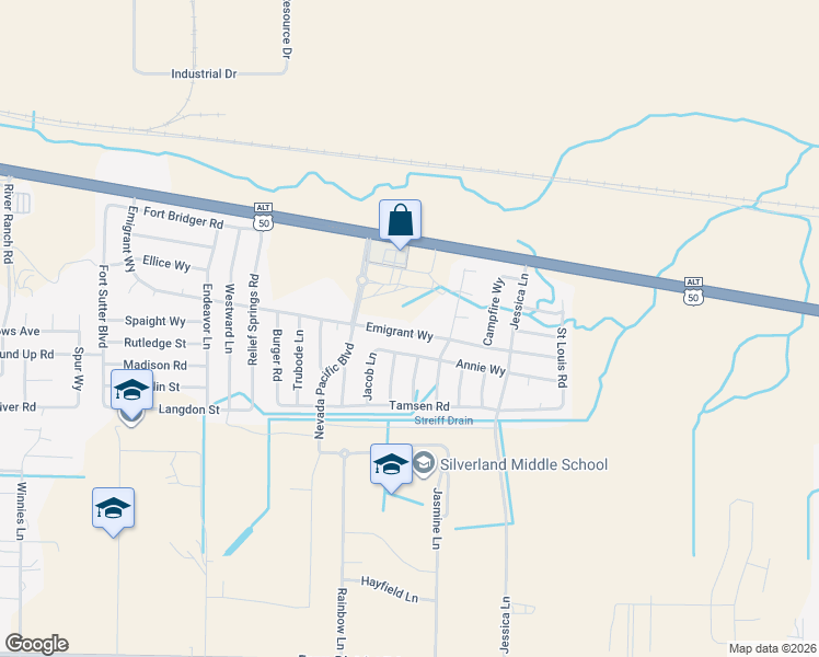map of restaurants, bars, coffee shops, grocery stores, and more near 250 Emigrant Way in Fernley