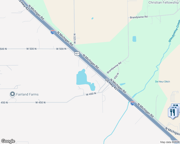 map of restaurants, bars, coffee shops, grocery stores, and more near 4661 North Frontage Road in Fairland