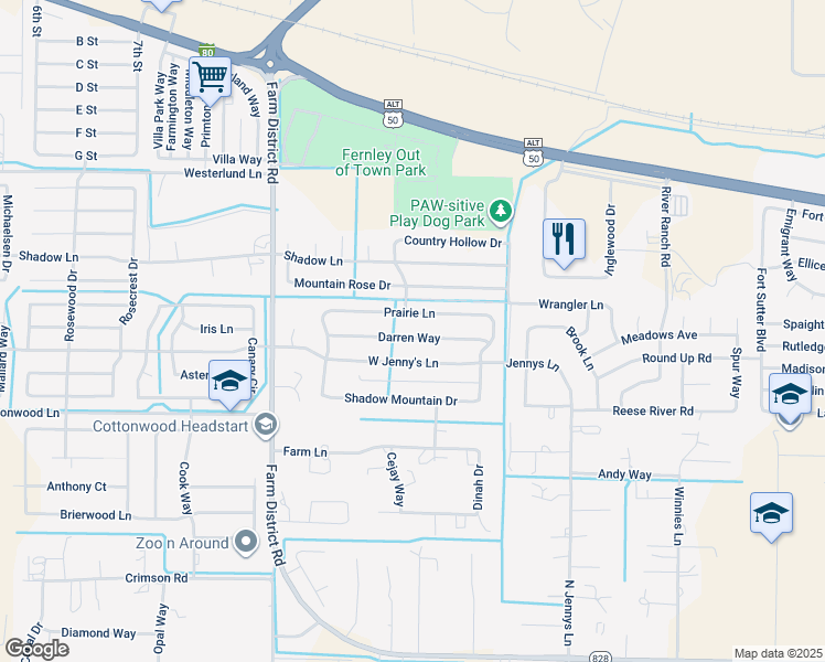 map of restaurants, bars, coffee shops, grocery stores, and more near 520 Darren Way in Fernley