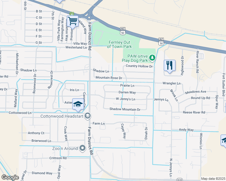 map of restaurants, bars, coffee shops, grocery stores, and more near 506 Darren Way in Fernley