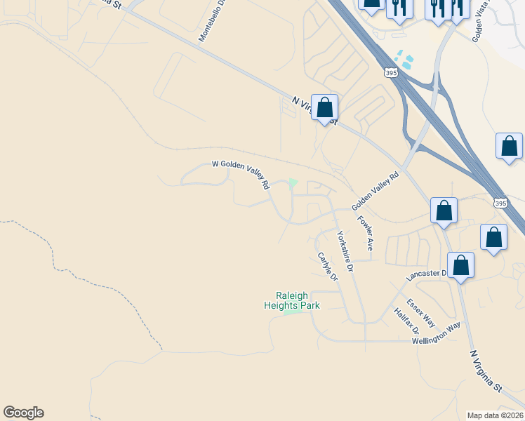 map of restaurants, bars, coffee shops, grocery stores, and more near 640 West Golden Valley Road in Reno