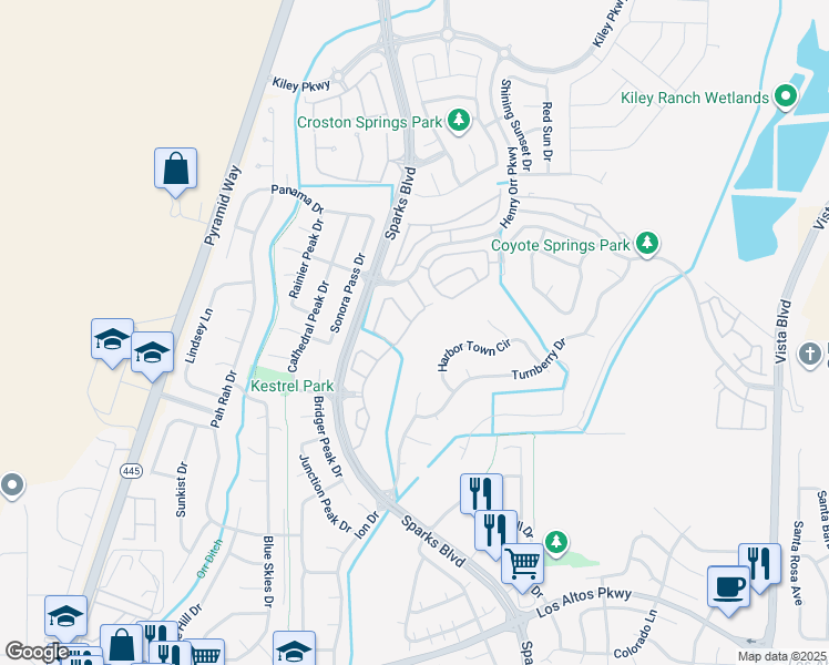 map of restaurants, bars, coffee shops, grocery stores, and more near 5722 Pumpkin Ridge Drive in Sparks